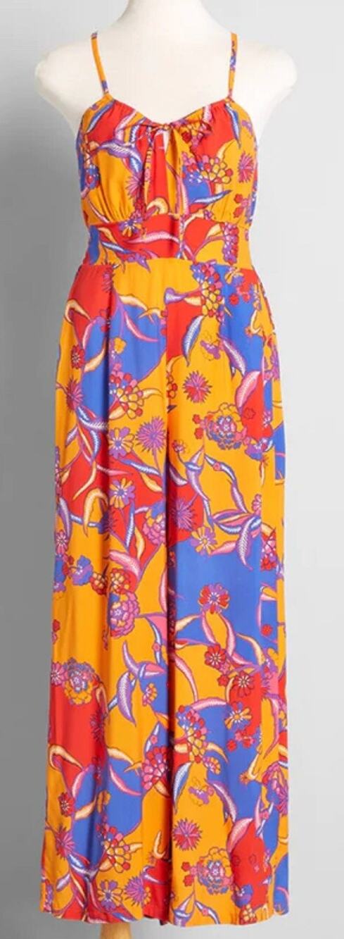 Modcloth For the Love of Festival Season Wide Leg Jumpsuit Tropical US 4 New